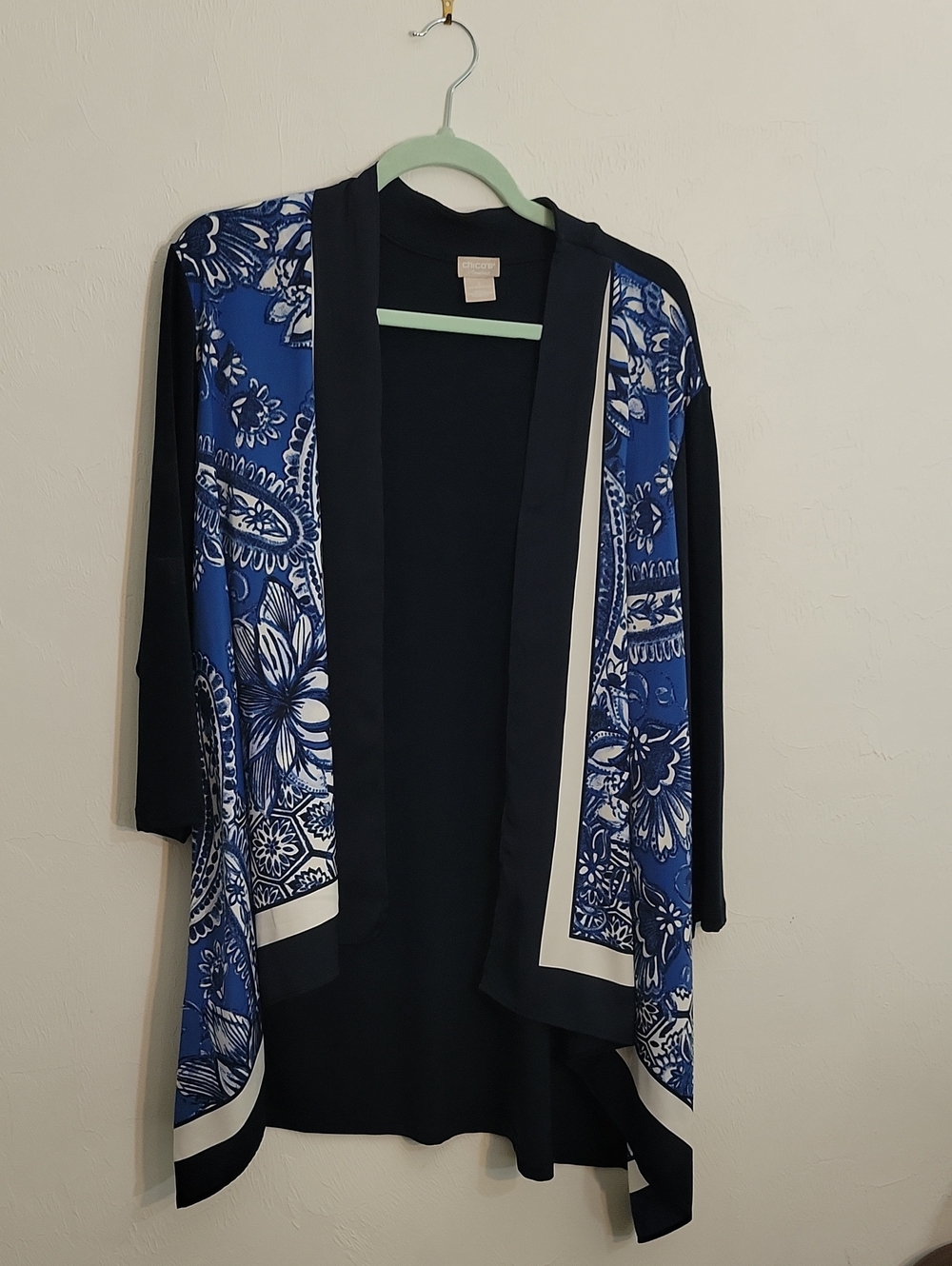 Chico's Navy Cardigan with Royal Blue Floral Panels